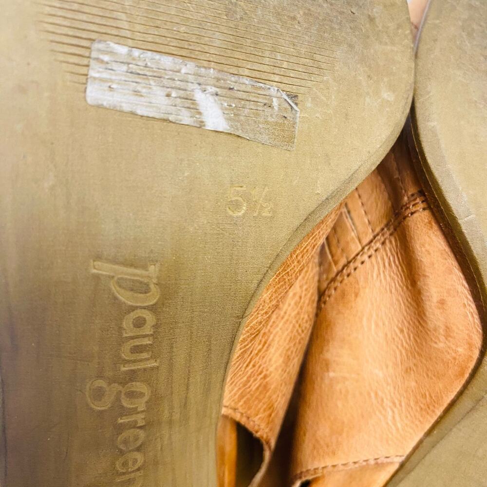 Paul Green Tan Leather Laser‎ Cut Open Toe Heeled Ankle Booties Size 5.5 - Picture 10 of 10